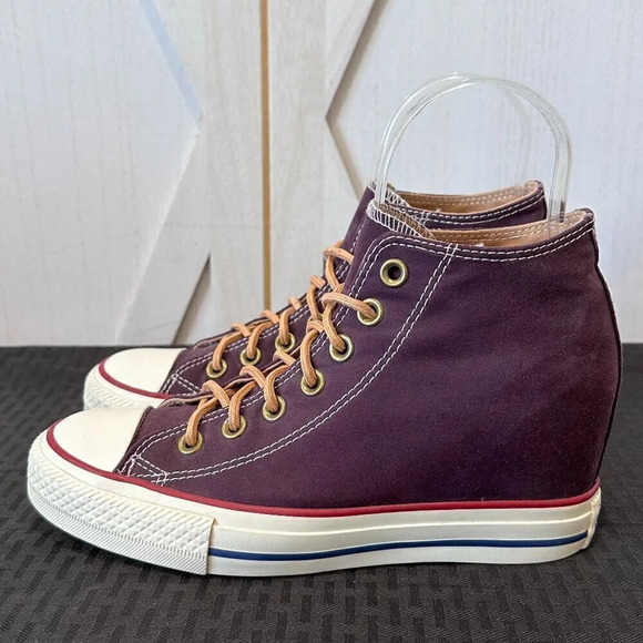 Converse Chuck Taylor Lux Mid Wedge Sneakers in Maroon - Picture 3 of 10